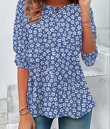 abordables -Mujer Camiseta Amor Graphic Elegante Vintage Moda Manga Larga Cuello Barco Tops regulares Diario Noche Fin de semana Estampado Rosa Azul Piscina Verano Primavera
