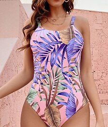 abordables -Maillots de Bain pour Femmes Une Pièce Monokini Maillot de Bain Dos Nu Contrôle du Ventre Taille Haute Slim Vacances Plage Vêtements Feuilles Col en U Sans Manches Maillots de Bain