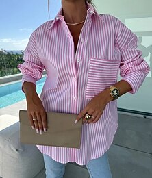 economico -Blusa Per donna Rosa Blu Cachi A strisce Stampe Tasca frontale Giornaliero Elegante A V Standard S