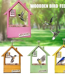 abordables -Comedero para pájaros de madera, nido colgante para pájaros con techo, estación de alimentación para pájaros al aire libre, casa para pájaros resistente a la intemperie para jardín, patio, decoración