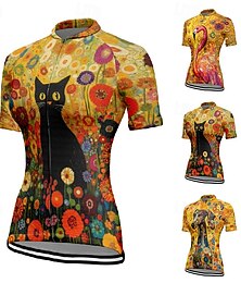 abordables -Femmes Maillot de cyclisme Chat Chien Fleur Manche Courte Cyclisme T-shirt Maillot avec 3 poches arrière VTT Vélo tout terrain Séchage Rapide Design Anatomique Évacuation de l'Humidité Respirant Des