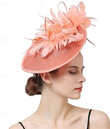 economico -Copricapo Cappello Fedora in Tulle Matrimonio Corsa di Cavalli Elegante Vintage Carino con Accessorio di Piume per Capo