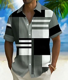 economico -Per uomo Fantasia geometrica Collage Griglia / Scacchi Camicia Maglietta informale Camicia con bottoni Manica corta Moda Casual Da mare Per eventi Abbigliamento di strada Estate Primavera Collo