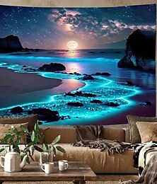 voordelige -Landschap Nacht Oceaan Hangende Wandtapijt Muurdecor Grote Wandtapijt Muurdecor Fotografie Achtergrond Deken Gordijn Thuis Slaapkamer Woonkamer Decoratie