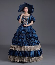 abordables -ancien Rococo Renaissance Maxi Robe Normal Manches bouffantes Princesse Reine Elizabeth Plissé Volanté Princesse Col carré Femmes Halloween Carnaval Mascarade Performance Soirée Halloween Adultes