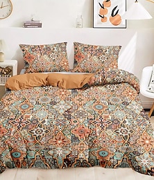 economico -Copripiumino Mandala Bohemien Full Size Set Biancheria Letto Cotone Set Letto Copertura Morbida Leggera Coperta con 2 Federe per Estate Primavera Vintage Etnico