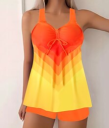 abordables -Femmes Grande taille Maillots de Bain Tankini 2 pièces Robe de Bain Taille haute Maillot de bain Taille haute Faire monter Tricoté Élégant Tenues de plage A Ombre Bloc de Couleur Col rond Sans manches