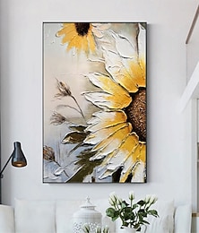 お買い得  -ひまわり油絵 手作りの花柄白と黄色のアートワーク 花の油絵 手描きの花のアート キャンバスに描かれた絵画 パーソナライズされたアートギフト 家の装飾用の油絵