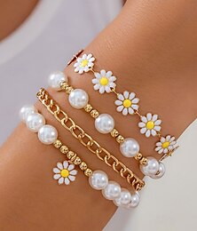 economico -"Set di bracciali boho con perle e margherite per donna: catena in oro e bracciali a strati con perline, graziosi gioielli floreali per l'estate, la spiaggia, i festival e l'abbigliamento casual"