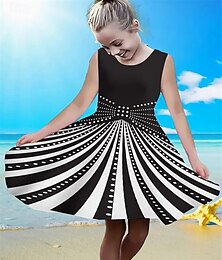 cheap -Girls' 3D Striped Dress Sleeveless Summer Spring Vacation Daily Holiday Princess Beautiful Sweet Kids 4-12 Years Casual Dress A Line Dress Knee-length Regular Fit