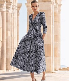 economico -Abiti cocktail jacquard A-Line abito elegante da ospite di matrimonio chiesa lunghezza caviglia maniche a metà scollo a V in chiffon con fiocchi floreali abito da ospite di matrimonio 2025