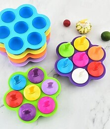 お買い得  -シリコン製アイスキャンディー型 7個入り DIY アイスキャンディー型 カラフルなスティック付き 卵を噛むアイスクリーム型 保存容器 ノンスティックケーキ型