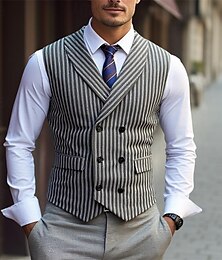 economico -Per uomo Gilet Panciotto Da mare Feste Attività commerciale Di tendenza Informale Estate Primavera Bottoni Tasche Poliestere Comodo A quadri Strisce Monopetto - 1 bottone Bavero Standard Nero Marrone