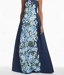 זול -שמלת ערב floral A-Line אלגנטית שמלה רשמית חתונה עד הרצפה ללא שרוולים שמלת אורחת כלה סטן