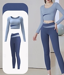abordables -Mujer Tracksuit Conjunto de Ropa Deportiva 2 Piezas Casual Manga Larga Alta cintura Transpirable Suave Aptitud física Entrenamiento de gimnasio Corriendo Ropa de deporte Ropa de Deporte Color sólido