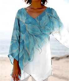 economico -Per donna Blusa Grafico Marmo Elegante Spiaggia Manica Corta Scollo a V Top Regolari Quotidiano Stampato Rosa Blu Verde Primavera Autunno
