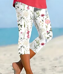 billige -Dame Leggings Capri Bukser Høy Elastisitet Ferie Moteklær Hawaii Ankellengde Midje Blomster Grafisk Trykk Termisk Varm Pustende Myk Ferie Uformell Daglig