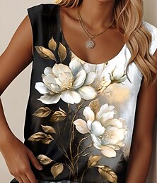 economico -Per donna Canotta a canotta Floreale Grafico Quotidiano Casual Senza Maniche Girocollo Top Regolari Quotidiano Stampato Nero Estate