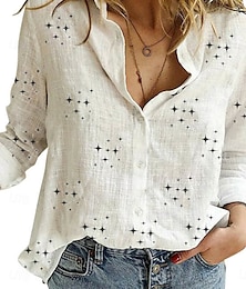 economico -Camicia da donna Cotone Lino Stella Elegante Casual Manica lunga Colletto Top regolari Quotidiani Bottoni Stampa Bianco Giallo Rosa Grigio Estate Primavera