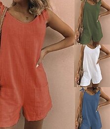 abordables -Femmes Normal Pantalon inspiré du lin Streetwear Couleur Unie Sans manches Col ras du cou Avec Poches Rue Quotidien Coupe régulière Noir Blanche Jaune Été