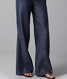 economico -Pantaloni da donna alla moda, stile streetwear, lunghi, naturali, tinta unita, tasche, comodi, da indossare all'aperto, per uscire, blu navy, estivi, vestibilità regolare.