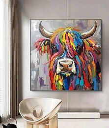 お買い得  -抽象的な牛のアートワーク油絵キャンバスに描かれた手作りの牛の絵、特大の抽象アート、特大のテクスチャーのある動物の絵、動物のアートの絵画、壁の装飾用の大きなキャンバスの壁アートの絵