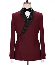 voordelige -Heren Feestpakketten Tuxedo's Thuiscoming Pakketten Zwart Bourgondisch Luxe Formeel Effen Kleur Standaard Maat 2-delig Enkelgeknopte Eén-knop
