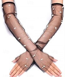 abordables -Gants de mariée élégants en perles transparentes – longs gants de mariage en tulle pour femmes, manches sans doigts en maille vintage, accessoire de fête formelle et d'occasion spéciale