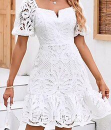 economico -Per donna Mini Abito Abito a trapezio Abito Estivo Abito con occhielli Vacanza Casual Quotidiano Vestibilità regolare Grafico Manica Corta Scollo a V Bianco Estate