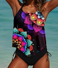 abordables -Maillots de bain pour femmes Tankini 2 pièces Maillots de bain sexy Dos nu Vacances Plage Vêtements Ombre Col en U Sans manches