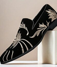 preiswerte -Ballschuhe für Herren - schwarze Samt-Loafer mit goldenem, gesticktem Weizenmotiv für formelle Anlässe