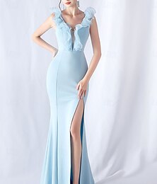 economico -Abito Sirena  Tromba Quinceanera Abiti Abito Elegante Matrimonio Ospite Matrimonio Lunghezza Piena Senza Maniche Collo a V Spandex con Rouches