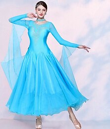 economico -Balli da Sala Vestito Giunzione Cristalli / Strass Tulle Per donna Performance Feste Manica Lunga Rete Spandex Seta d'imitazione