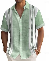 economico -Per uomo Geometrico A righe Camicia Camicia casual Camicia con Bottoni Manica Corta Moda Casual Vacanza Ferie Abbigliamento casual alla moda Estate Collo ripiegato Stampa 3D camicie con colletto Una