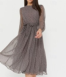 levne -Dámské Midi šaty Krajkové šaty Koktejlky Elegantní Módní Párty Narozeniny Rande Běžný Puntíky Dlouhý rukáv Tričkový Černá Khaki Léto