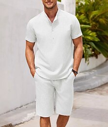 levne -Pánské 2 kusy Sada košile Letní sada Odpovídající sady Košile pro volný čas Košile na knoflíky Bez vzoru Dovolená Denní Bílá Krátký rukáv Límeček Léto Oblečení