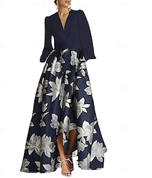 abordables -Robe mère de la mariée A-line élégante vintage décolleté en V longueur sol charmeuse manches longues avec ceinture  ruban robe de derby robe de course 2025