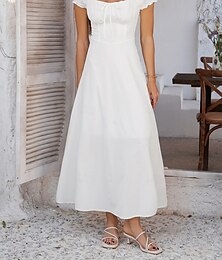 abordables -Femme robe longue robe blanche Robe casual Robe Évasée Robe d'été Mode Moderne Robe chic du quotidien Rendez-vous Fin de semaine Standard Plein Manche Courte Col Carré Noir Blanche Jaune bleu marine