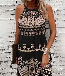 preiswerte -Damen Minikleid Sommerkleid Halterkleid Schulterfreies Kleid Urlaub Lässig Täglich Normale Passform Grafik Stammes Ärmellos Neckholder Schwarz Sommer
