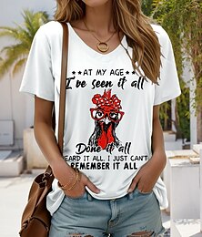 abordables -Mujer Camiseta Graphic Animal Gallo Elegante Casual Manga Corta Escote Redondo Tops regulares Diario Noche Fin de semana Estampado Blanco Verano Primavera