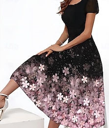 abordables -Mujer Vestido Midi Vestido informal Vestido de Columpio Vestido de una línea Vestido de verano Ropa de calle Línea A Vacaciones Calle Festivos Ajuste regular Floral Manga Corta Escote Cuadrado Rojo