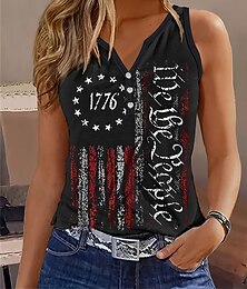 preiswerte -Damen Patriotische Spaghetti-Top Flagge Alltag Stilvoll Ärmellos Notched Neck Regelmäßige Tops Alltag Urlaub Druck Schwarz Sommer