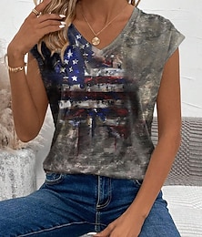 preiswerte -Damen Patriotisches Trägershirt Grafik Flagge Stilvoll Lässig Ärmellos V-Ausschnitt Reguläre Tops Täglicher Druck Grau Sommer