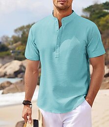 economico -Per uomo Camicia Camicia popover Camicia Estiva Camicia casual Camicia da Spiaggia Camicia con Bottoni Nero Bianco Rosa Blu marino Blu Manica Corta Colore Solido / Tinta Unita Colletto alla coreana