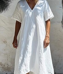 abordables -Robe mini pour femmes Robe en A Robe d'été Lin Décontractée Quotidien Ajustement régulier Graphique Manches courtes Col en V Blanc Rose Bleu Vert Été