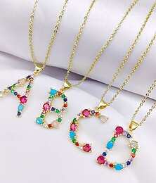 abordables -Collier de lettres personnalisé, chaîne de clavicule hip hop, pendentif alphabet en cuivre micro-pavé de zircons colorés, cadeau de bijoux unique pour la fête des mères