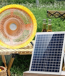 お買い得  -電池式ソーラーデスクファン、LEDライト付き、3-in-1ソーラーパネル駆動 &DC充電器電源 &パワーバンク 12インチ コードレス高速フロアファン 家庭用 キャンプ 旅行 アウトドア用 1個