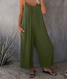 abordables -Mono de mujer activo de color liso sin mangas cuello en U vacacional diario ajuste holgado negro verde militar rojo verano