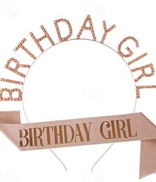 abordables -Conjunto de 2 piezas de decoraciones para fiesta de cumpleaños de niña y mujer, diadema y faja con 'cumpleañera', disponible en varias combinaciones de colores.
