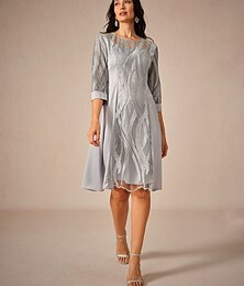 economico -Per donna Mini abito Abito di pizzo Elegante Invitati del matrimonio Appuntamento Standard Tinta unica Manica a 3/4 Girocollo Grigio Estate